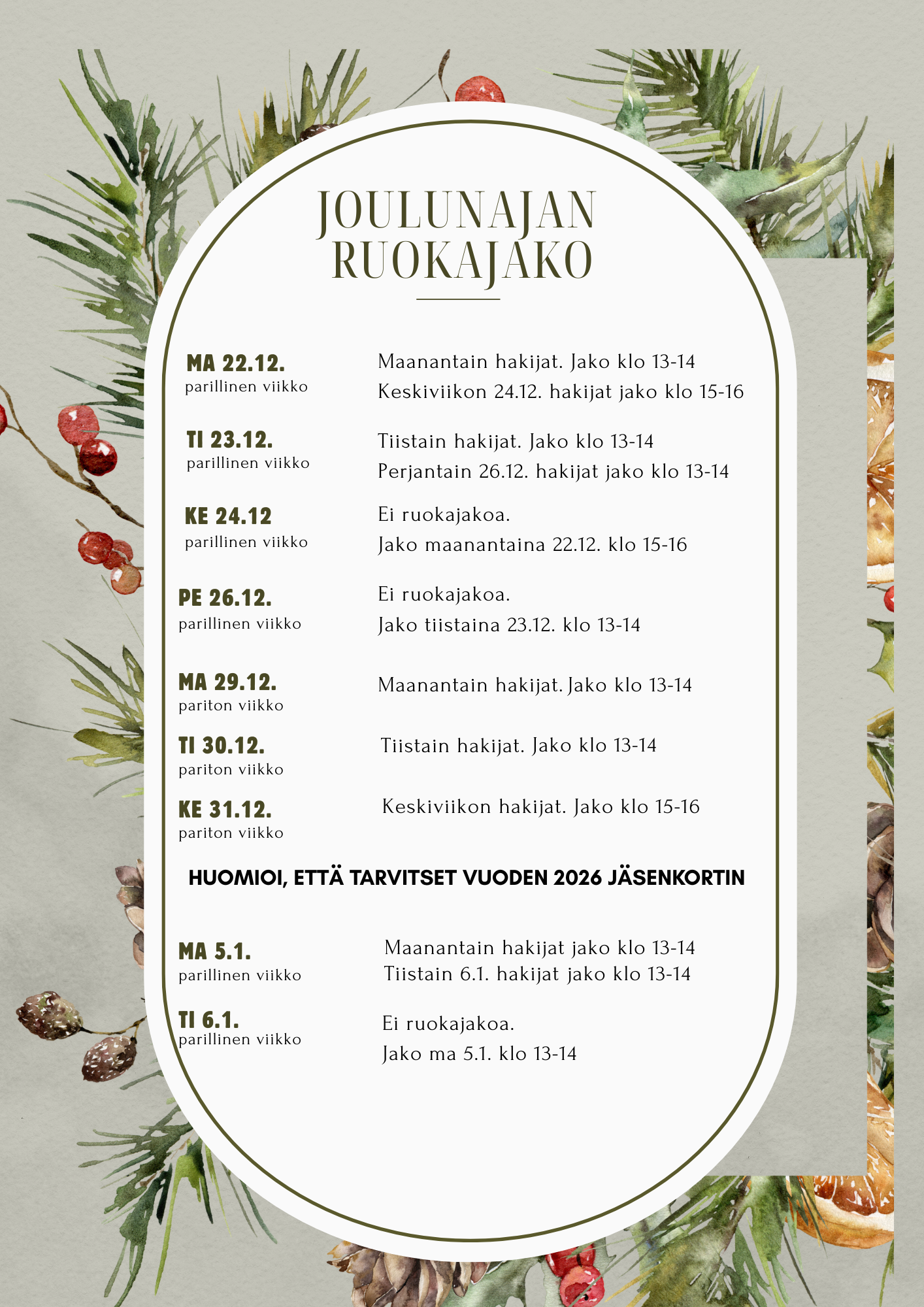 Joulun ajan ruokakassijako 2025 Joulun ajan ruokakassijako 2025