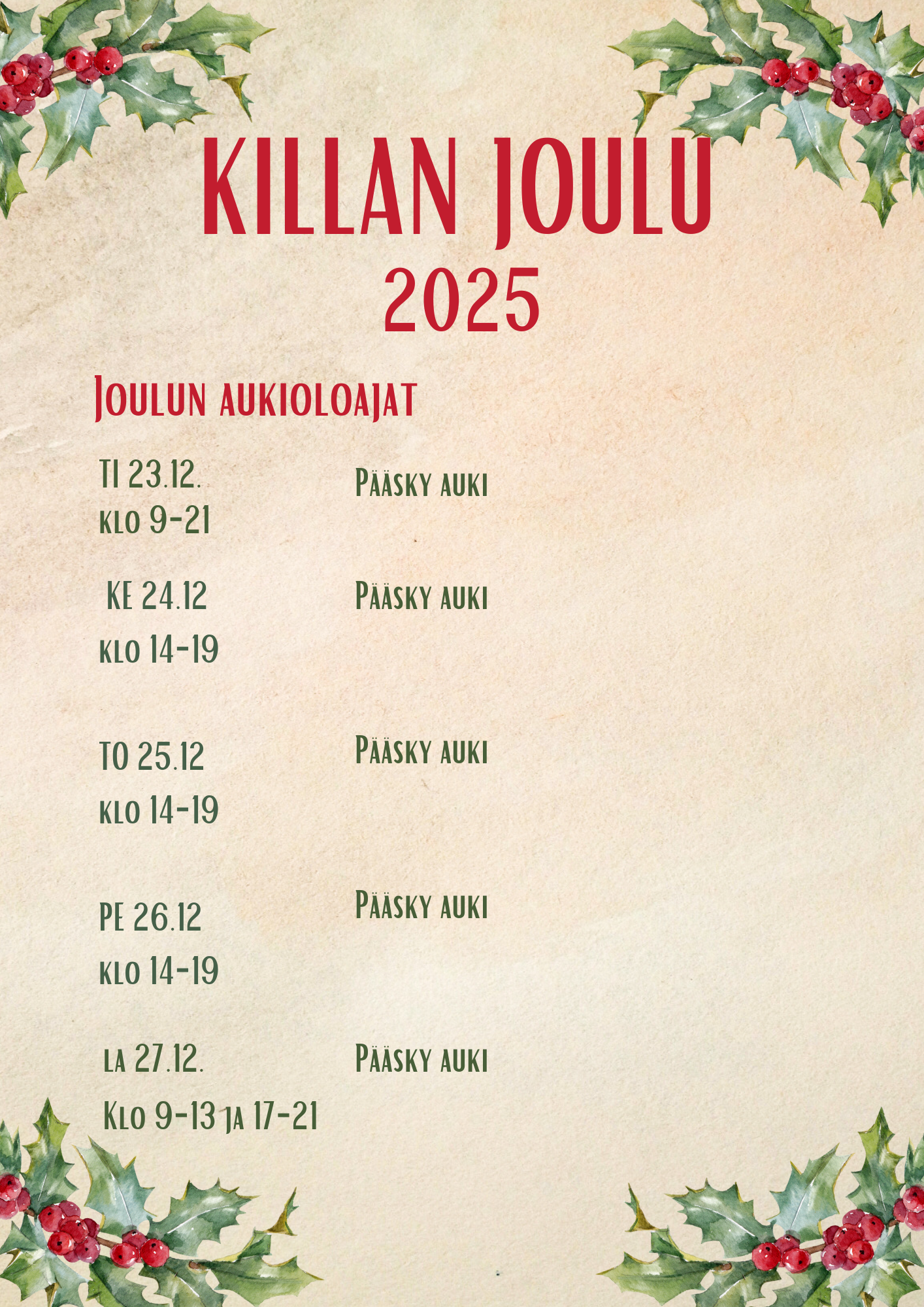 Killan joulu 2025 Killan joulu 2025